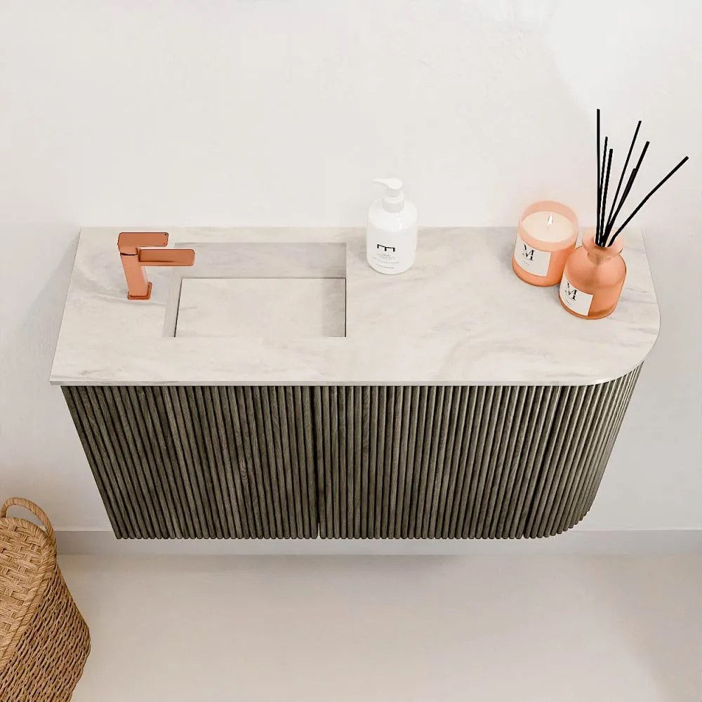 Mondiaz Joya DLux 70cm toiletmeubel ronding rechts shadow met wastafel faye links 1 kraangat ostra