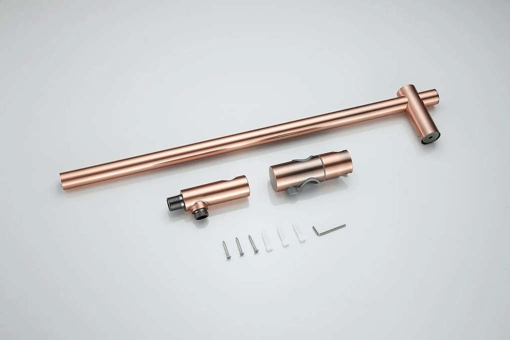 Saniclear Copper Curved inbouw regendouche met 30cm hoofddouche, plafondarm, 3 standen handdouche en glijstang geborsteld koper