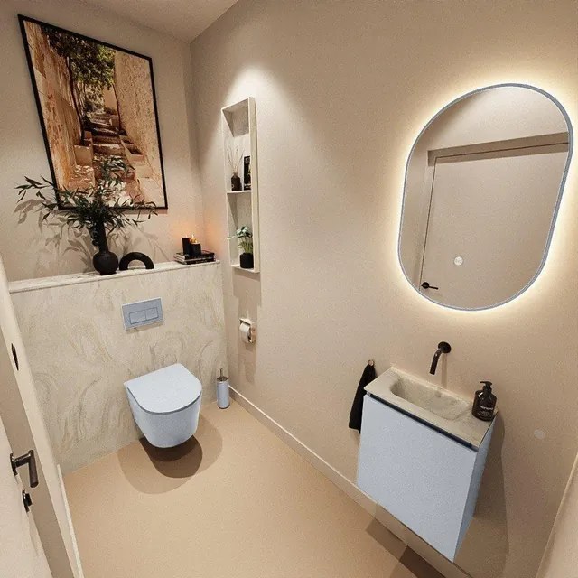 MONDIAZ TURE-DLUX 40cm toiletmeubel Clay. EDEN wastafel Ostra positie midden. Zonder kraangat. TUREDX40CLAM0OST