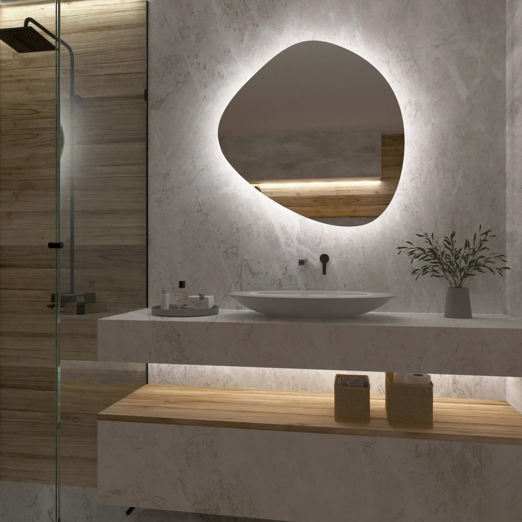 Kiezelvormige spiegel met LED-verlichting G5