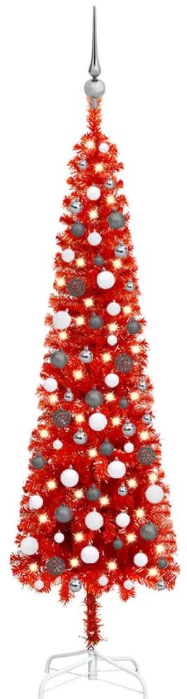 vidaXL Kerstboom met LED's en kerstballen smal 180 cm rood