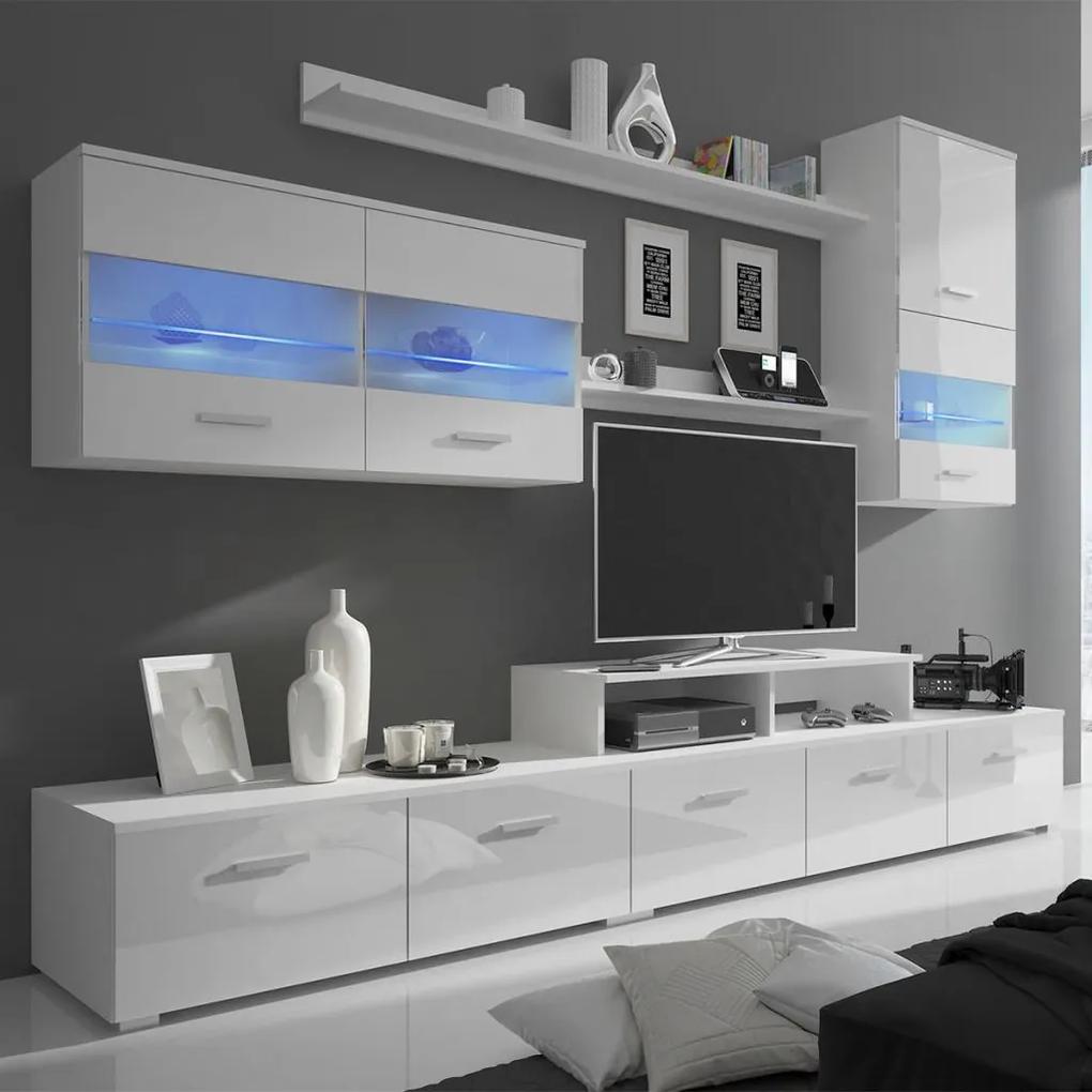 TV-meubel met LED 250 cm hoogglans wit 7-delig