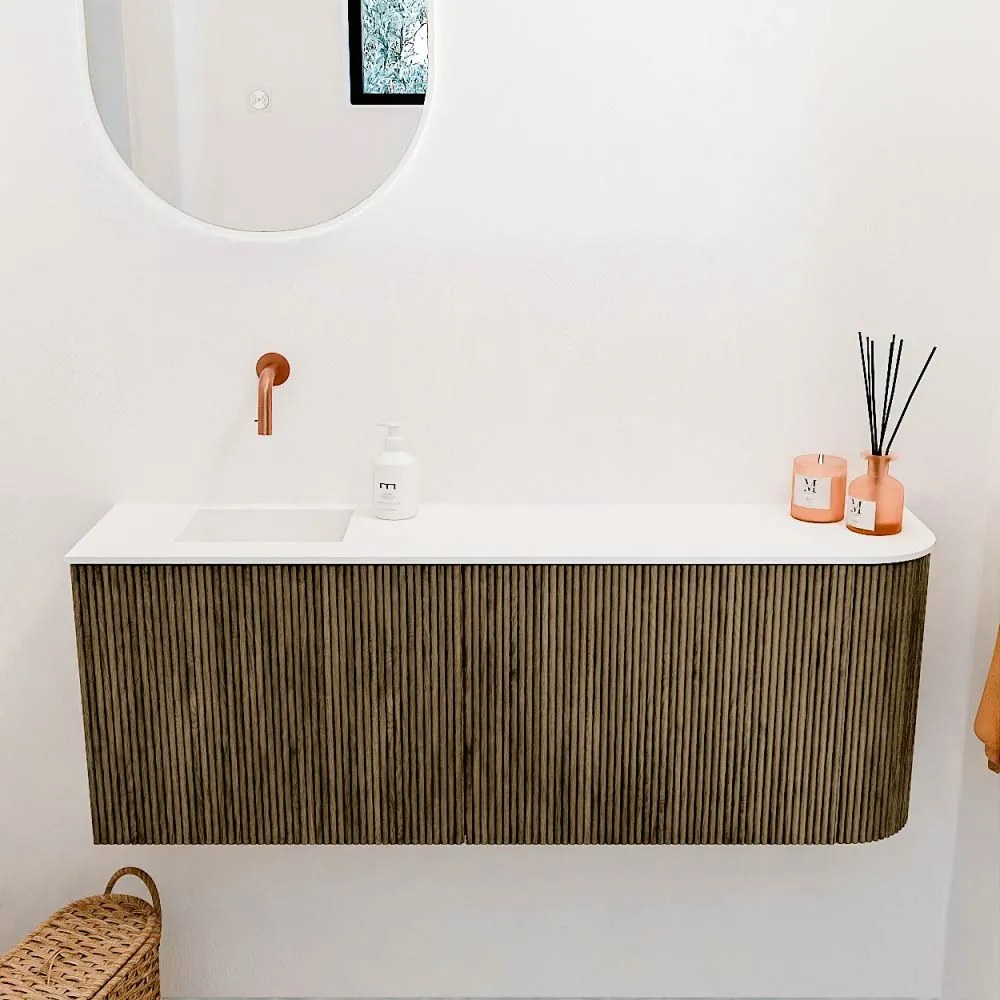 Mondiaz Joya 110cm toiletmeubel ronding rechts dusk met wastafel faye links zonder kraangat talc