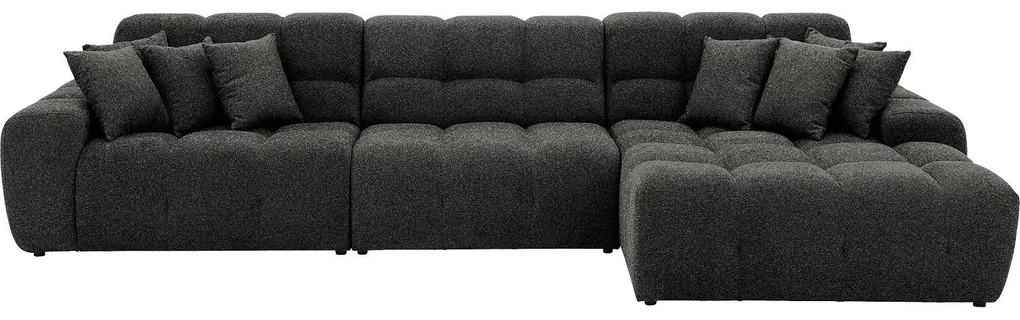 Goossens Excellent Bank Kubus - 30 X 30 Cm Stiksel zwart, stof, 1,5-zits, modern design met chaise longue rechts
