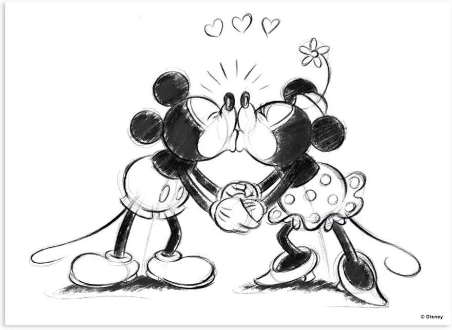 Art for the Home canvas Mickey Minnie Kissing - wit - 70x50 cm - Leen Bakker