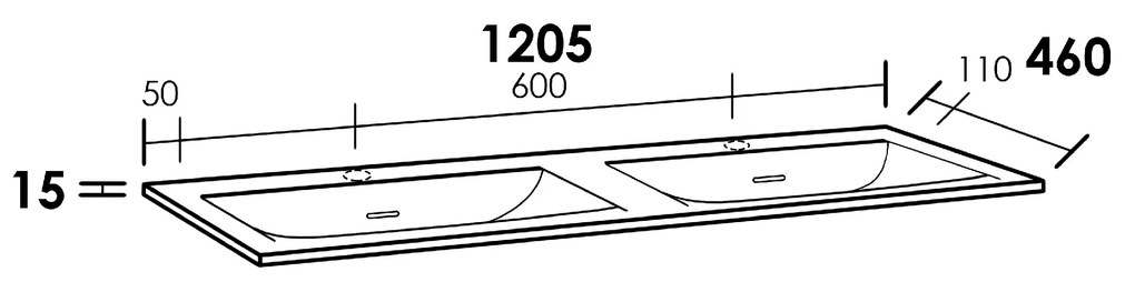 Sanituba Furiosa Mat dubbele wastafel fine stone met twee kraangaten 120cm