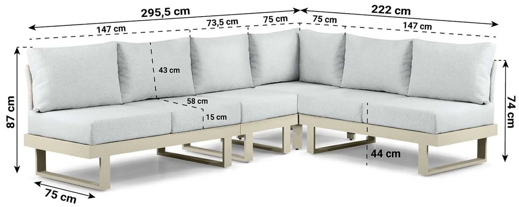 Hoek loungeset 6 personen Aluminium Taupe Lifestyle Garden Furniture Lorenzo