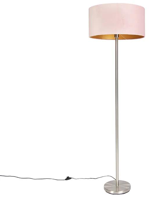 Vloerlamp staal met roze kap 50 cm - Simplo Art Deco, Klassiek / Antiek, Modern E27 bol / globe / rond Binnenverlichting Lamp
