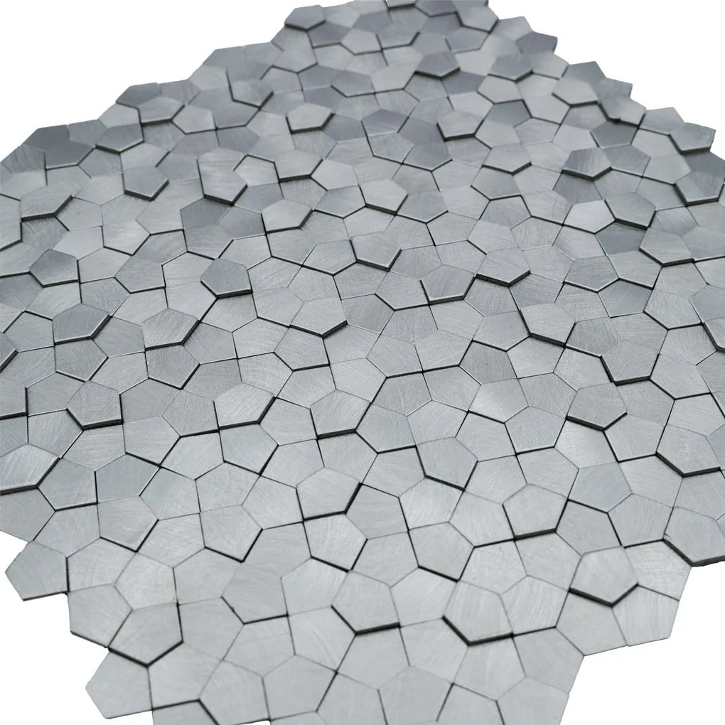 Zelfklevende Mozaïektegels Metaal | Pentagon 3D Zilver | 28,2×28,2 cm | Keuken, Bad & WC