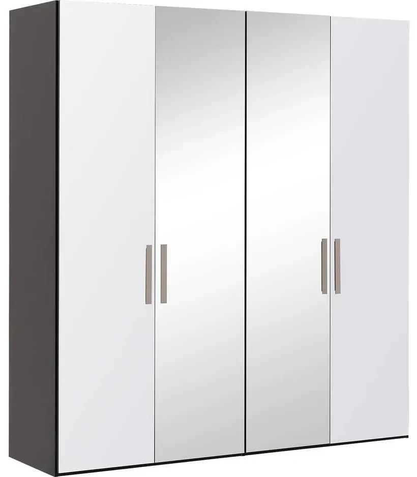 Goossens Kledingkast Easy Storage Ddk, Kledingkast 203 cm breed, 220 cm hoog, 2x glas draaideur en 2x spiegel draaideur midden