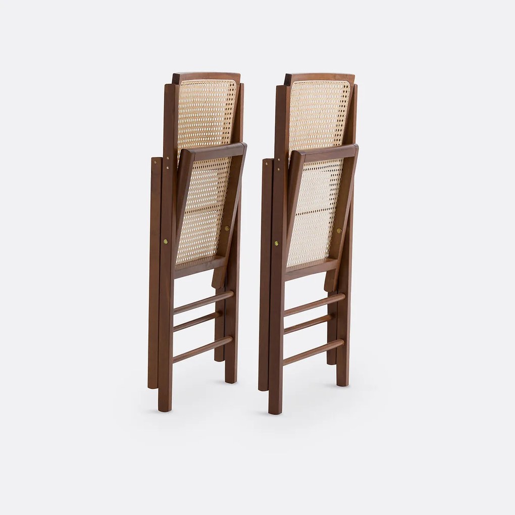 Set van 2 plooibare stoelen in beukenhout en riet, Rivia