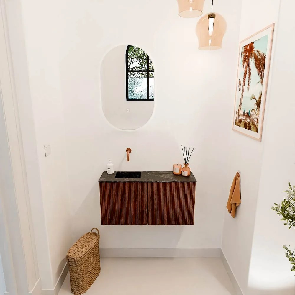 Mondiaz Joya DLux 80cm toiletmeubel ruby met wastafel faye links zonder kraangat lava