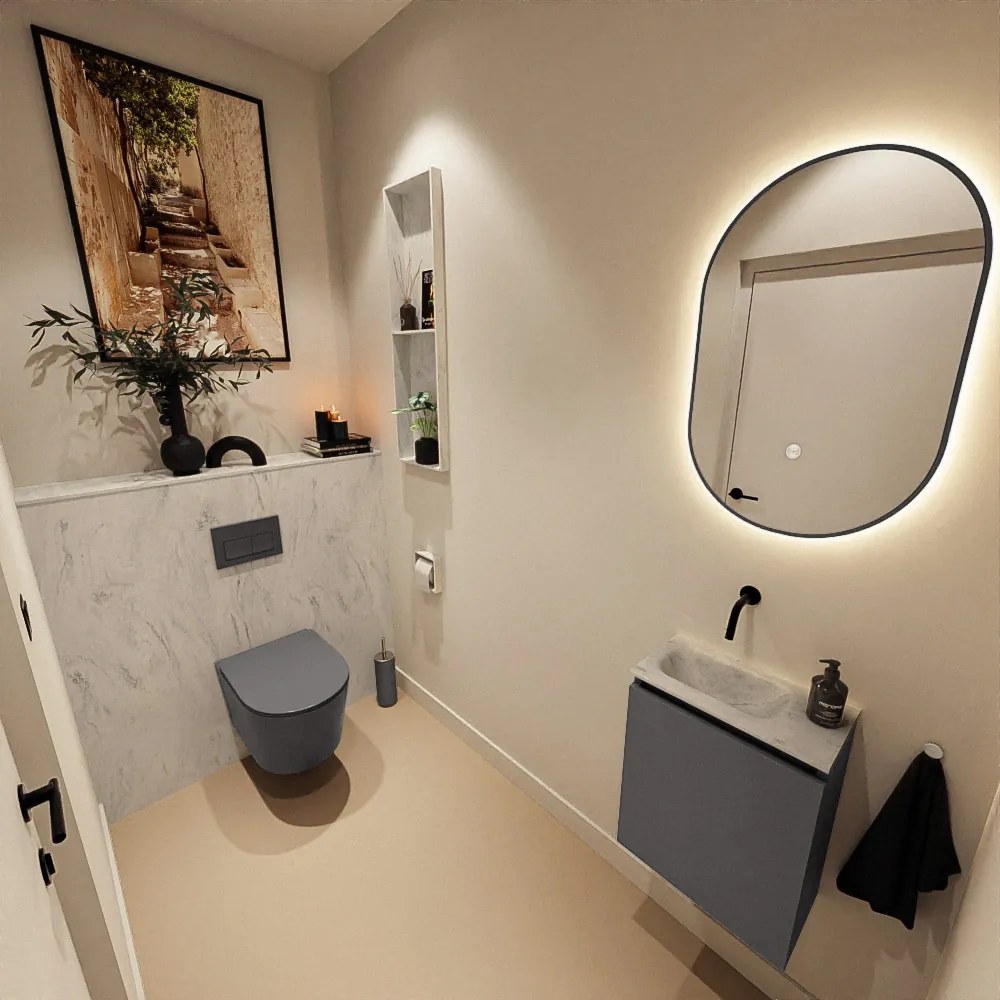 Mondiaz Ture DLux toiletmeubel 40cm dark grey met wastafel opalo links zonder kraangat