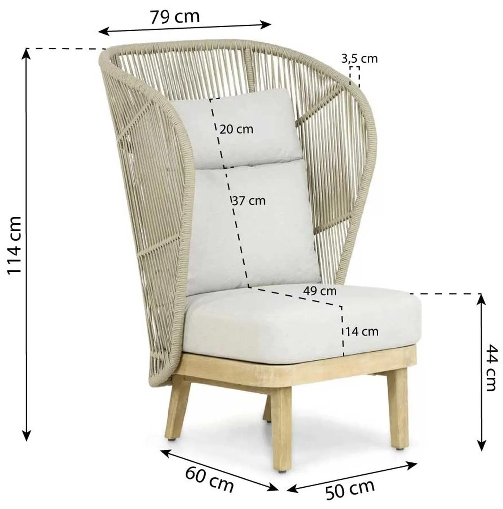 Bistroset 1 persoon Teakhout/rope Naturel teak Coco Napoli