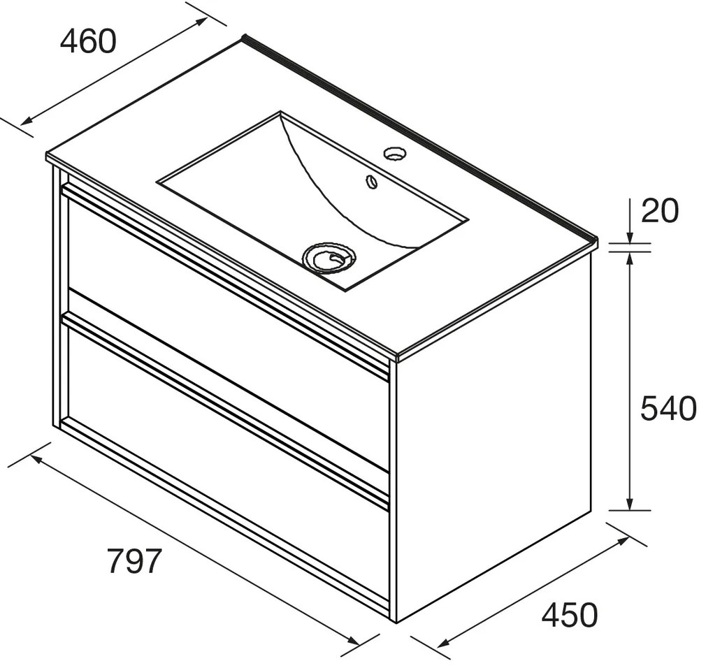 Muebles Resh badmeubel 80cm met 2 lades en wastafel legergroen