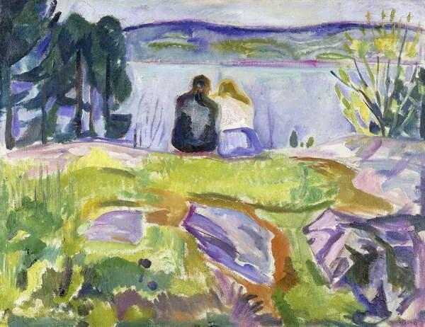 Munch, Edvard - Kunstdruk Springtime (Lovers by the shore), (40 x 30 cm)