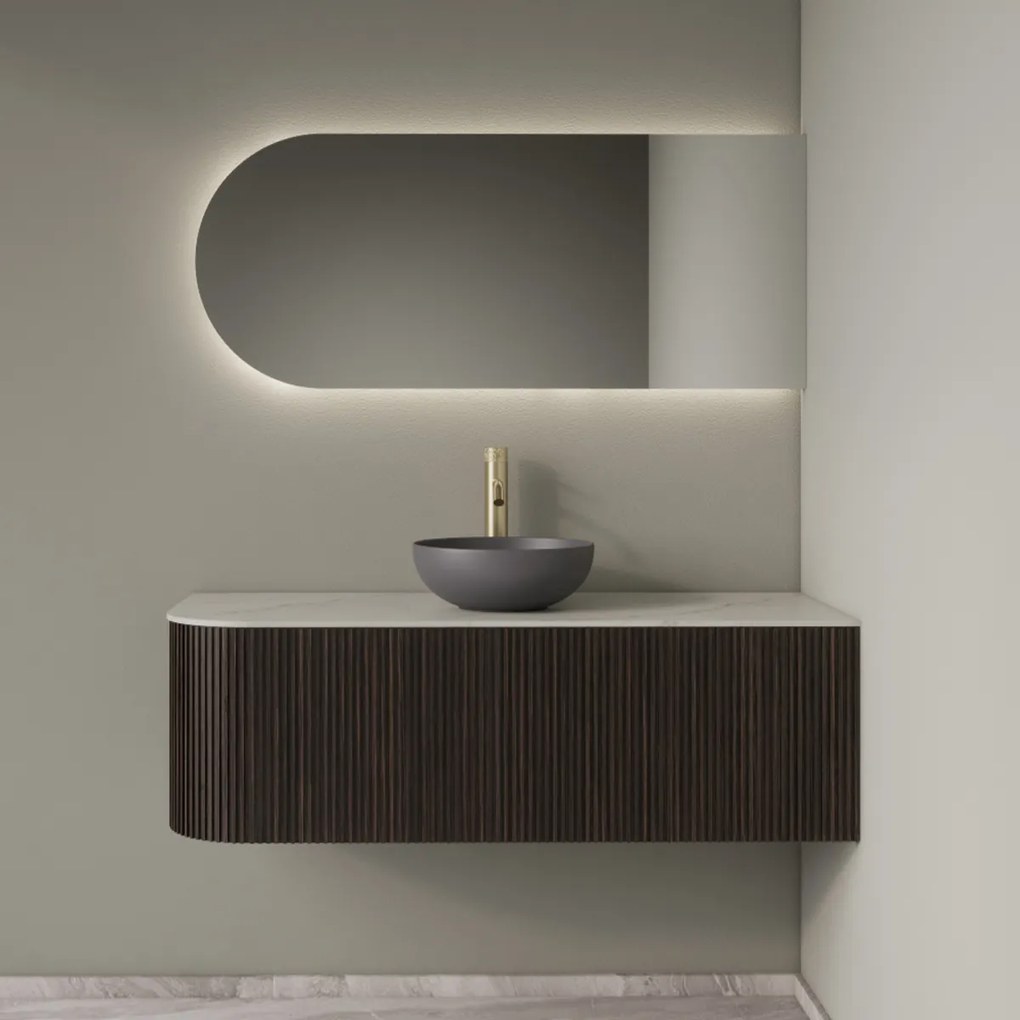 Gliss Design Alluro badmeubel ribbelfront met ronding links 120cm ebony en wit marmer toppaneel