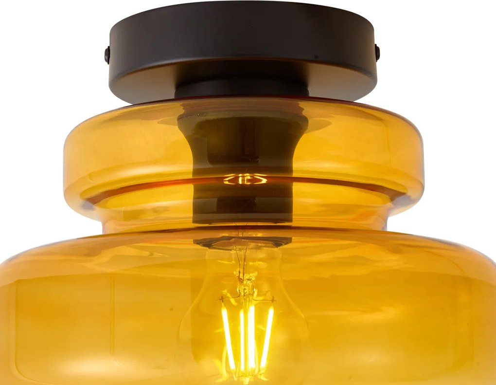 Retro plafondlamp zwart met oranje glas - Denise