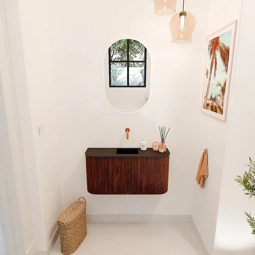Mondiaz Joya 85cm toiletmeubel ronding links/rechts ruby met wastafel faye midden zonder kraangat urban