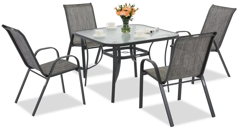 Modena metalen tuinmeubel voor 4 personen met Garden Point vierkante tafel grijs