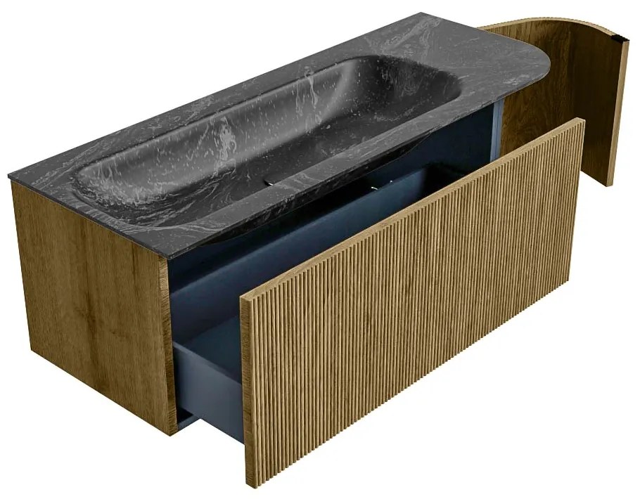 Mondiaz Kurve-dlux 125cm badmeubel ronding rechts dusk met 1 lade en deur en wastafel big medium links zonder kraangat lava