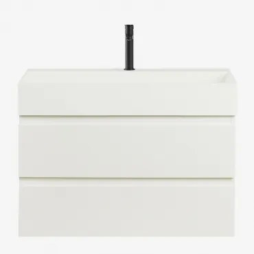 Ona Zwevend Badkamermeubelset Van Hout En Essenfineer Met Geïntegreerde Wastafel Wit & Spiegelloze & Zwart ↑20 Cm Met - Sklum