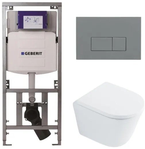 QeramiQ Dely Toiletset - 36.3x51.7cm - diepspoel - rimless - Geberit UP320 inbouwreservoir - softclose toilet zitting 35 mm - bedieningsplaat licht grijs - rechthoekige knoppen - wit glans SW1026255 / SW1159505/0701131/SW1102375