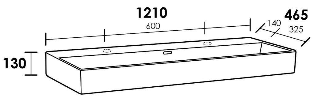 Sanituba Legend wastafel 120cm keramiek Wit met 2 kraangaten