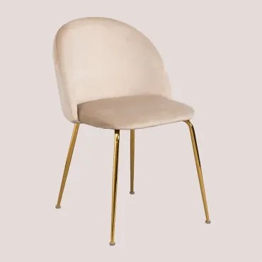 Kana Design Gestoffeerde Eetkamerstoelen En Staal, Set Van 4 Goud & Fluwelen Bruin - Tarwe & Fluwelen - Sklum