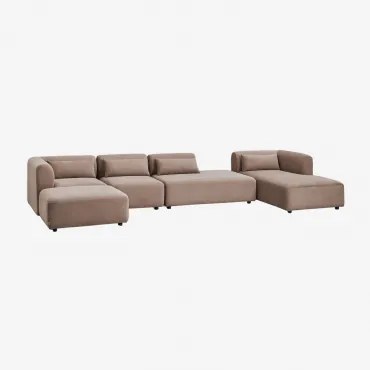 Rechtse Modulaire 4-delige Chaise Longue Bank Met Divan En Poef Fogler Corduroy Kameelbruin - Sklum