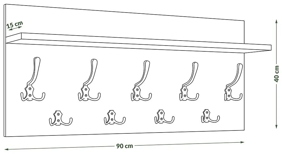 FINLO Sonoma Eik / Grepen Satijn Nikkel - MODERNE MUURHANGER MET PLANK VOOR IN DE GANG 90 cm