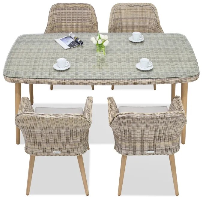 Exclusieve dining tuinset van kunststof rotan Córdoba zandkleur voor 4 personen Garden Point