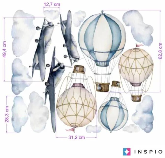INSPIO Muurstickers - Aquarel Vliegtuigen en Ballonnen