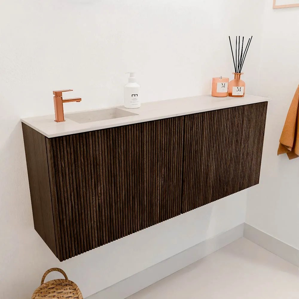 Mondiaz Joya DLux 100cm toiletmeubel walnut met wastafel faye links 1 kraangat meli