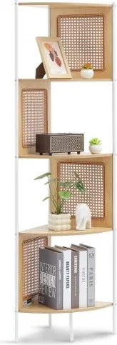 VEVOR Rotan Hoek Boekenplank Ladder Hoekplank 5 Planken met Metalen Frame, Smal Open Hoekplank voor Muur, Display Planken Ideaal voor Bibliotheek Vergaderruimte Kantoor Studeerkamer Natuurlijk