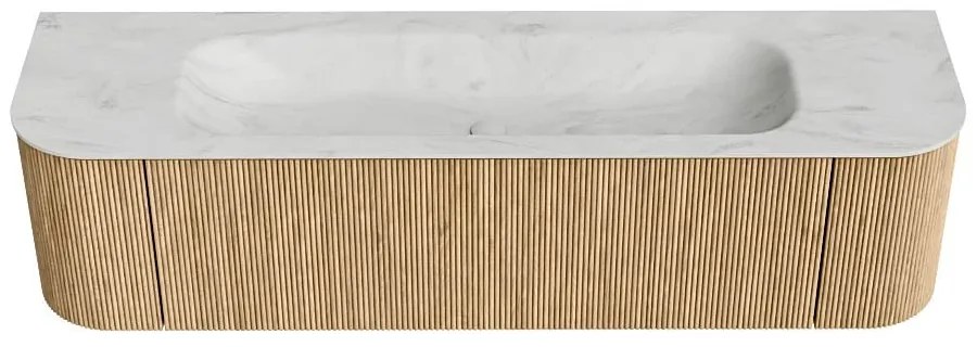 Mondiaz Kurve-dlux 170cm badmeubel ronding links/rechts oak met 1 lade en 2 deuren en wastafel big large midden 2 kraangaten opalo