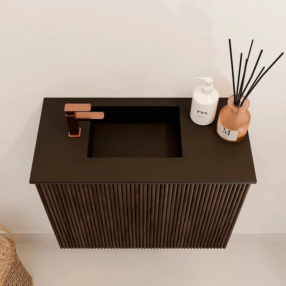 Mondiaz Joya 50cm toiletmeubel walnut met wastafel faye links 1 kraangat urban