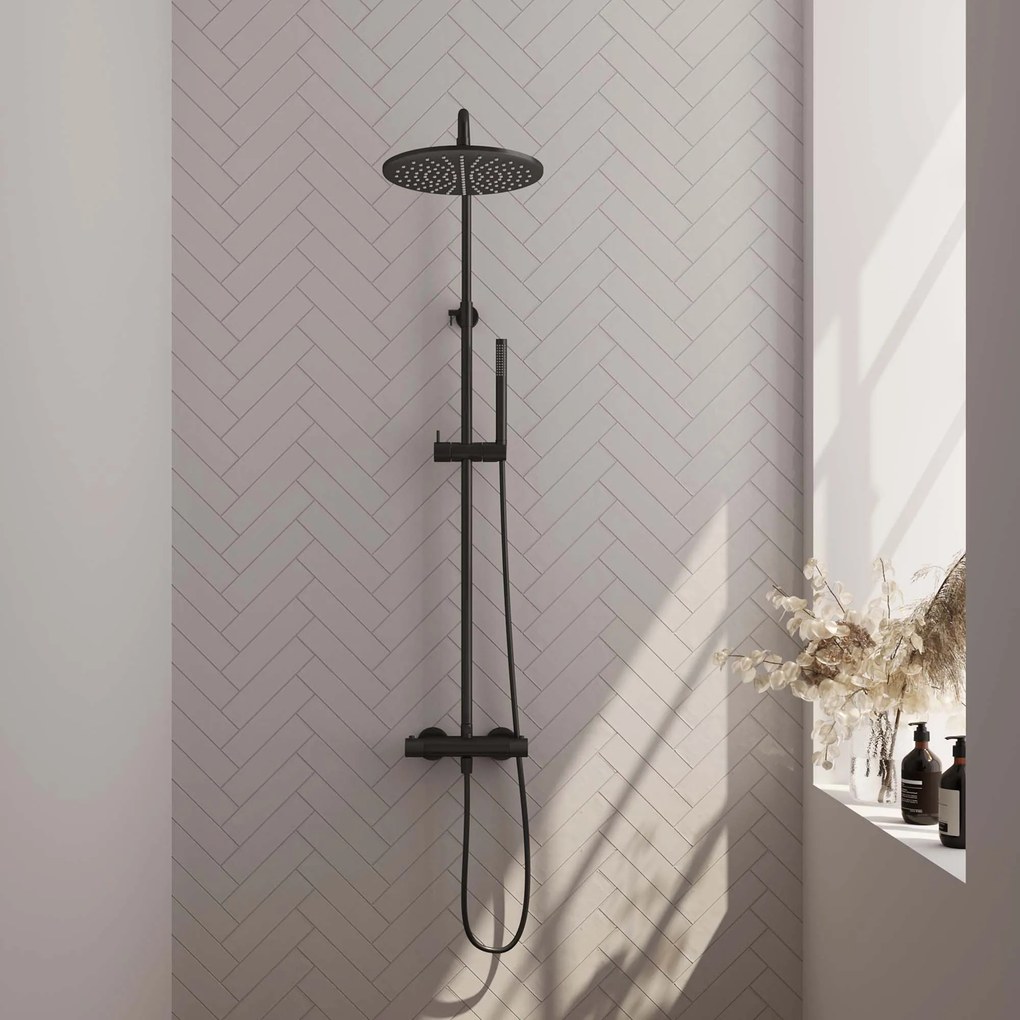 Brauer Black Carving opbouw regendouche met 30cm douchekop en staafhanddouche mat zwart