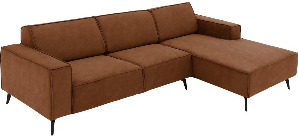 Goossens Hoekbank Hercules bruin, microvezel, 3-zits, modern design met chaise longue rechts