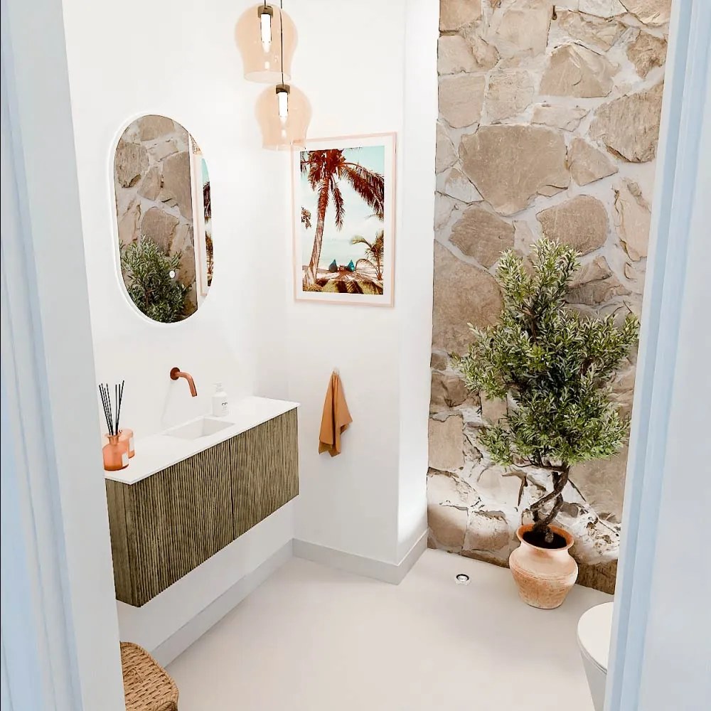 Mondiaz Joya 90cm toiletmeubel dusk met wastafel faye midden zonder kraangat talc