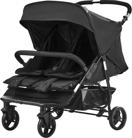 VEVOR Dubbele Kinderwagen, Zij aan Zij, Opvouwbare Lichtgewicht Tweeling Kinderwagen met Tandemzitje, Verstelbare Voetensteun/Draaibare Handgreep, Omsluitende Veiligheidsgordel, Opbergmand, voor Pasgeborenen en Peuters (Zwart)