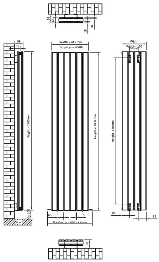 Eastbrook Hadleigh radiator 40x180cm aluminium 1504W zwart mat