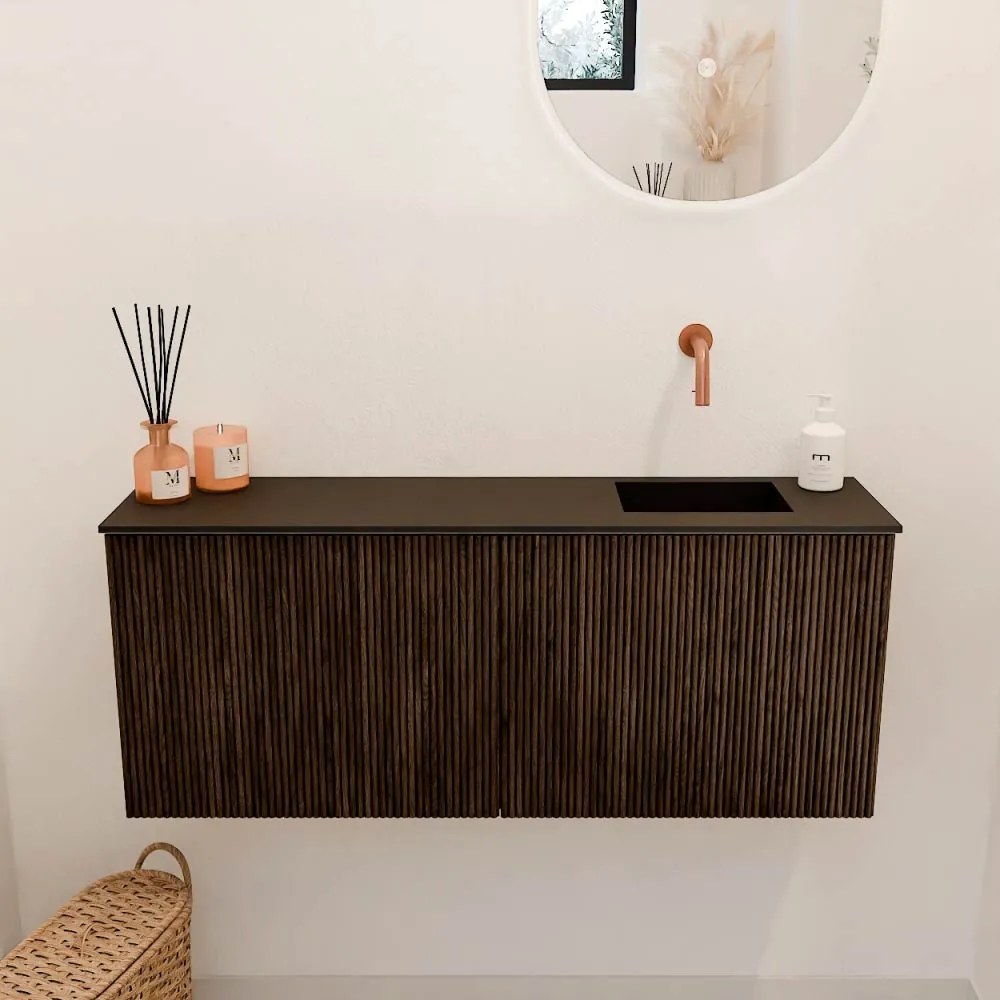 Mondiaz Joya 100cm toiletmeubel walnut met wastafel faye rechts zonder kraangat urban