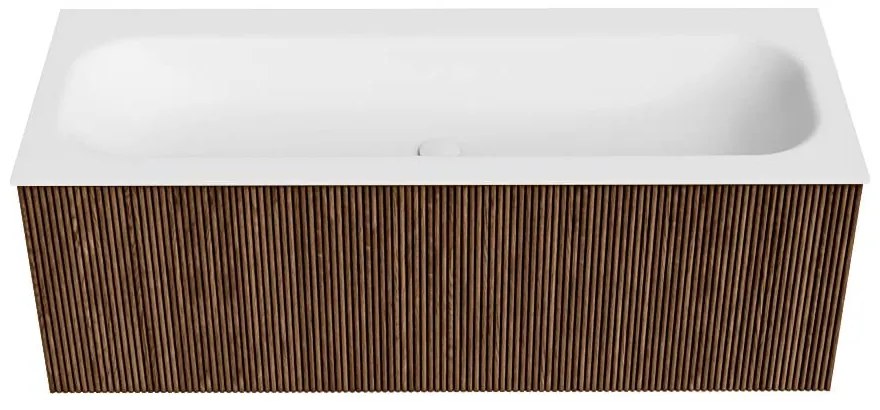 Mondiaz Kurve 120cm badmeubel walnut met 1 lade en wastafel big large midden zonder kraangat