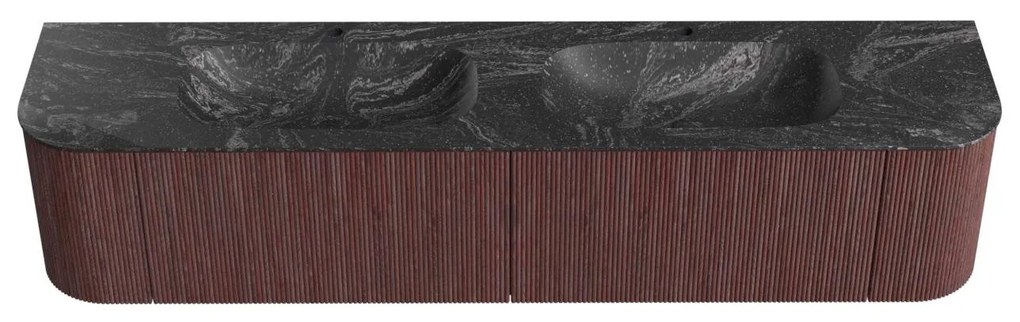 Mondiaz Kurve-dlux 200cm badmeubel ronding links/rechts ruby met 2 lades en deuren en wastafel stor small dubbel 2 kraangaten lava