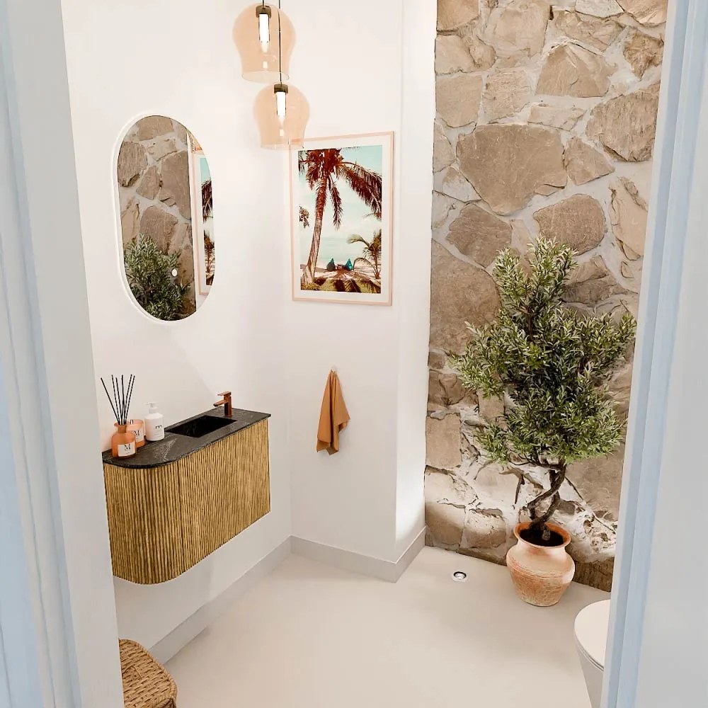 Mondiaz Joya DLux 60cm toiletmeubel ronding links oak met wastafel faye rechts 1 kraangat lava