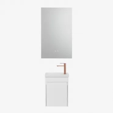 Narek Zwevend Houten Badkamermeubelset Met Geïntegreerde Wastafel Wit & Rectangular Led And Antifog 55x90 Cm Riben & Roségoud Geborsteld ↑20 Cm Met Af