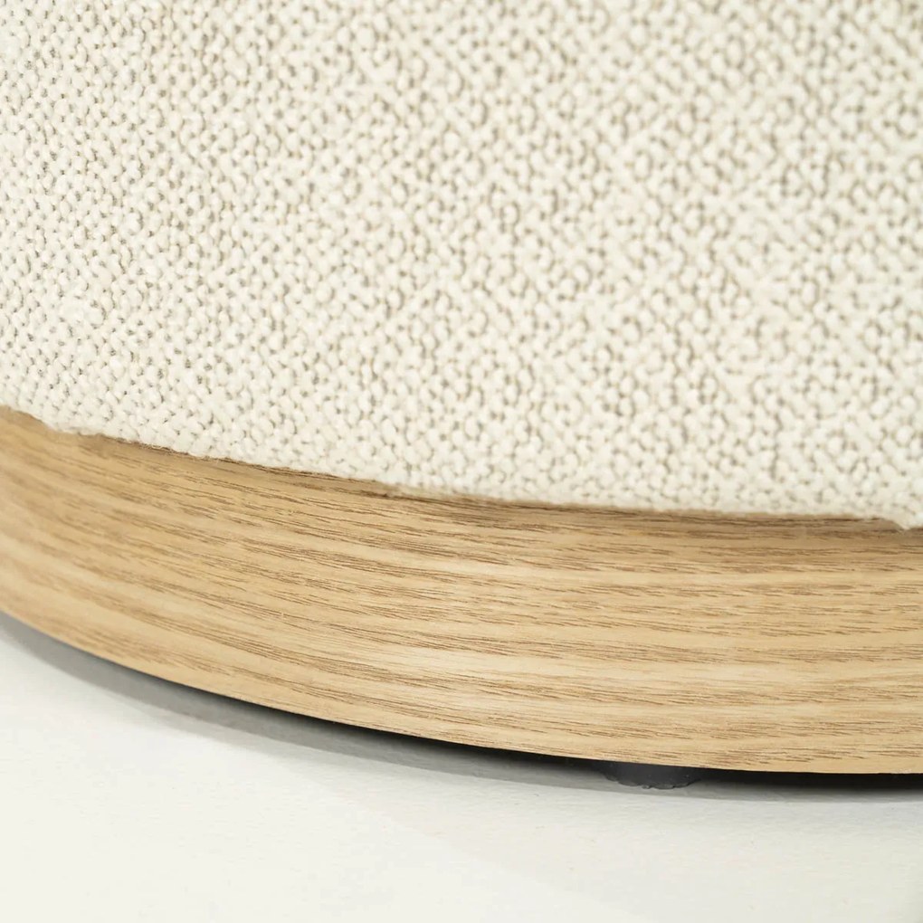 Eleonora Avah Ronde Poef Beige Met Eiken Rand