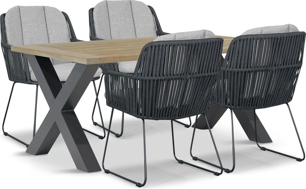 Tuinset 4 personen 180 cm Rope Grijs Domani Furniture Trivento/Cardiff