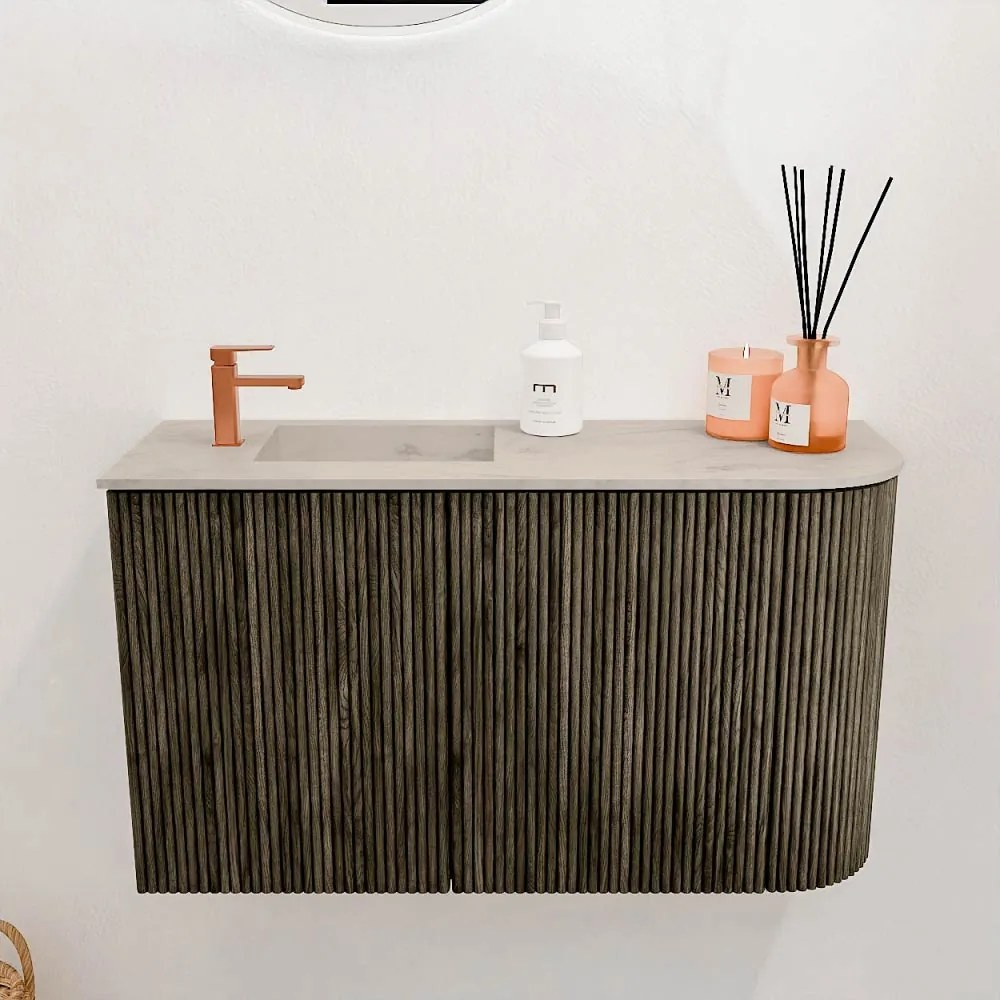 Mondiaz Joya DLux 70cm toiletmeubel ronding rechts shadow met wastafel faye links 1 kraangat opalo